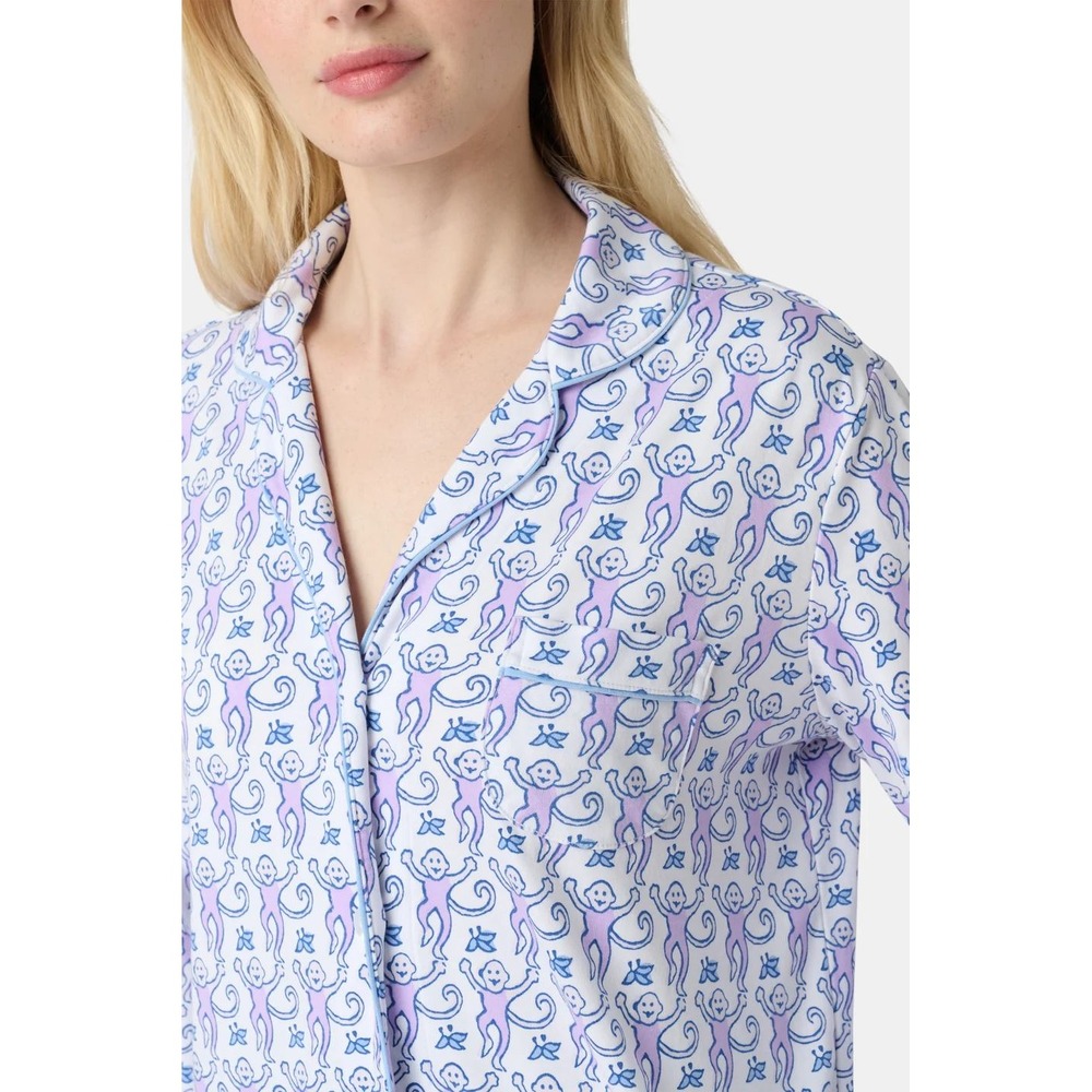 Roller Rabbit Lavender Monkey Pajama Top Button Up Long Sleeve Pima Cotton S